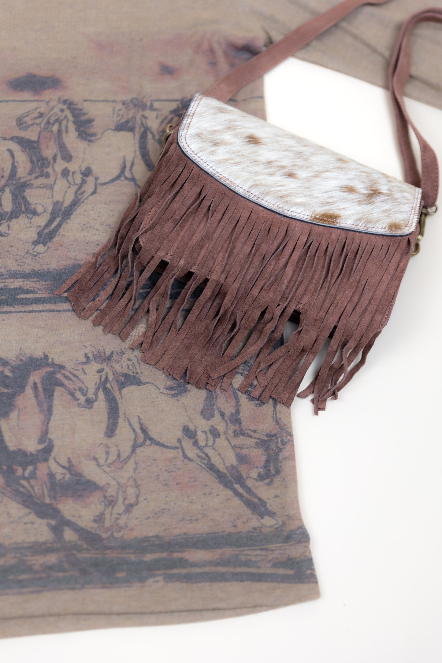 Cowhide & Suede Fringe Crossbody