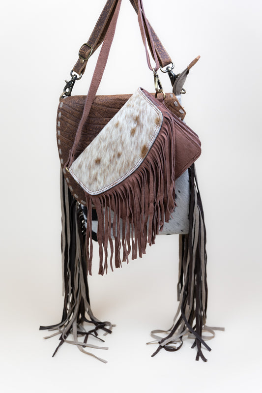 Cowhide & Suede Fringe Crossbody